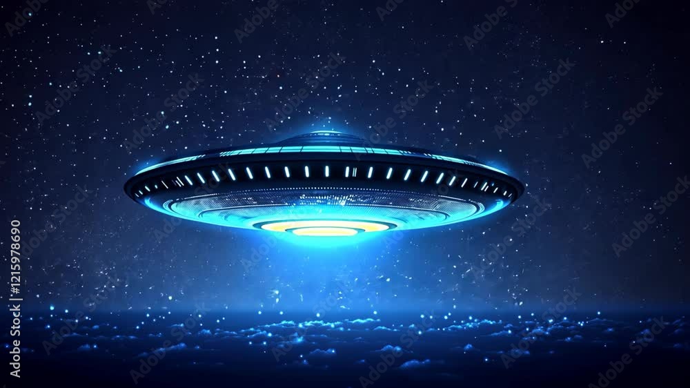 UFO gently floating in starry night sky UFO gently floating in starry night sky