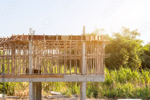 Construction of a multi-storey house, The house is under construction,The house structure is strong.