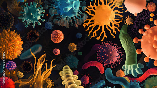 Vintage microbes art symbolizing personalized diet insights from microbiome analysis. photo