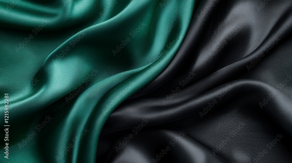Fototapeta premium Luxurious Teal and Black Silk Fabric Drape Elegant Textile Background Texture