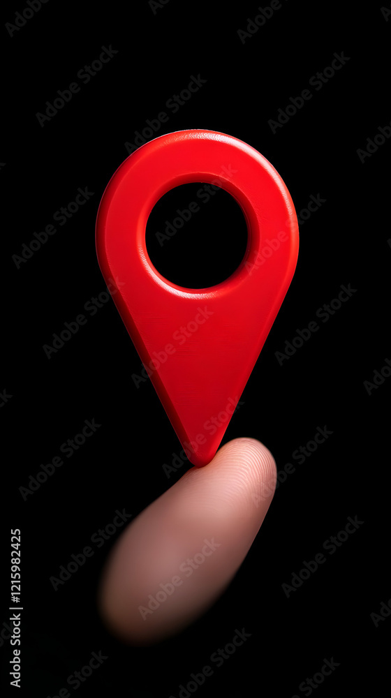 Red 3D Location Pin on Finger Red 3D Location Pin on Finger