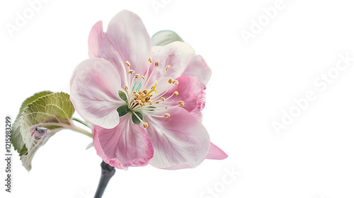A soft pink apple blossom flower against a transparent background.