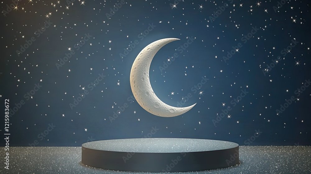 Naklejka premium Crescent Moon Night: A Serene Night Scene