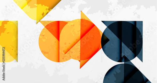 Squares, circles and triangles and grainy noisy texture. Vector Illustration For Wallpaper, Banner, Background, Card, Book Illustration, landing page