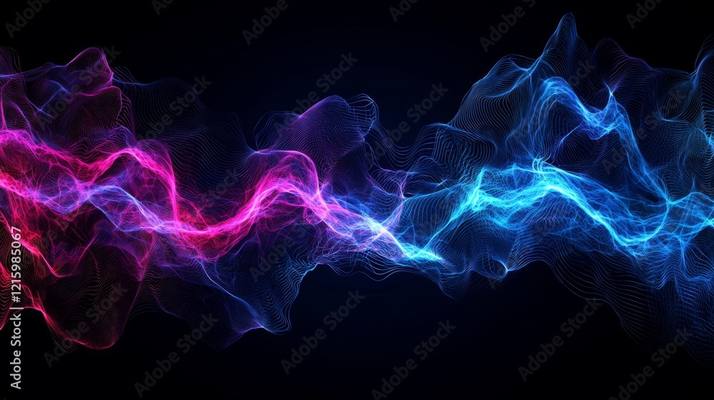 Fototapeta premium Abstract Pink and Blue Energy Waves Flowing Digital Particle Background