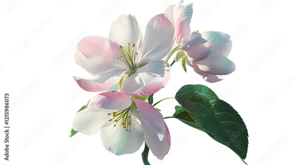 Fototapeta premium A soft pink apple blossom flower against a transparent background.