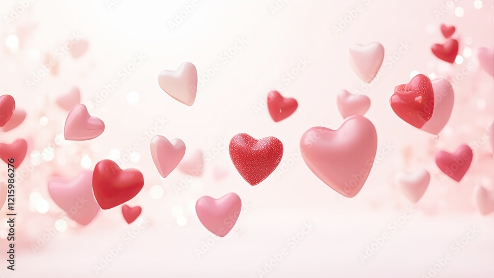 floating red and pink hearts. Generative AI floating red and pink hearts. Generative AI