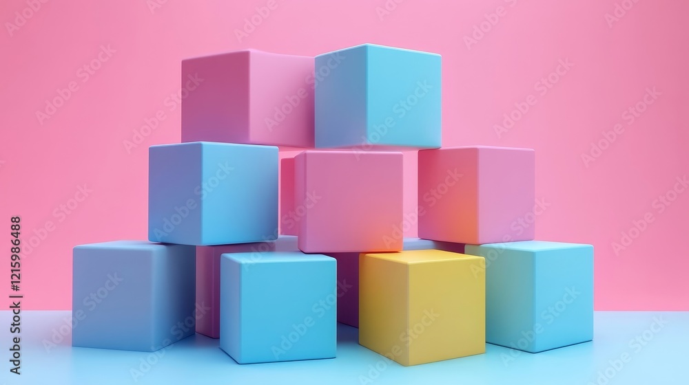 Obraz premium Abstract cubes, colorful design, 3d render, Generative AI