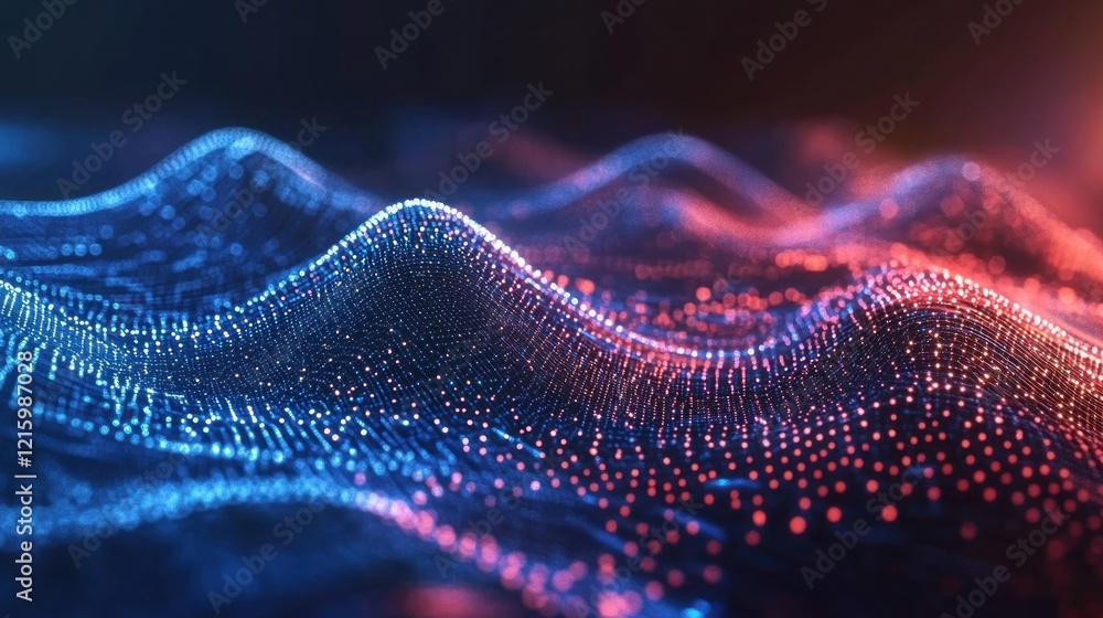 Abstract data wave, glowing particles, digital landscape, technology background, website banner