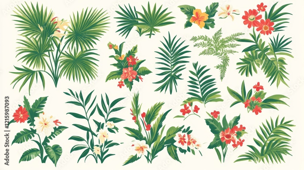 Tropical Floral Elements Design Collection for Prints Tropical Floral Elements Design Collection for Prints