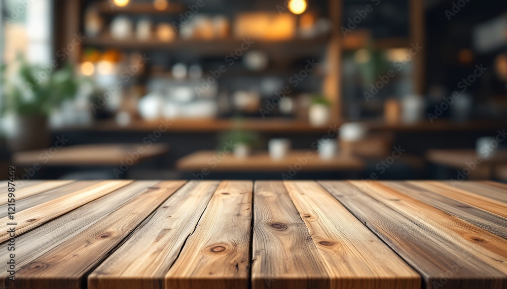 Abstract Background Rustic Wooden Table in a Blurred Coffee Shop Background Abstract Background Rustic Wooden Table in a Blurred Coffee Shop Background