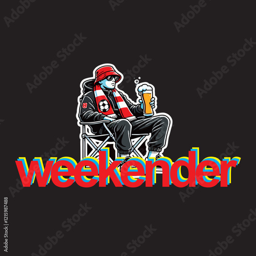 illustration vector graphic of Football fans ultras hooligan with football  scarf chill on chair design for logo, t-shirt, etc