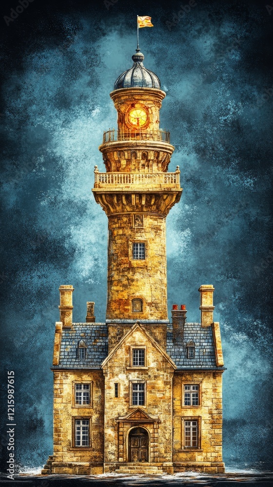 Obraz premium A Majestic Stone Tower Under a Starry, Nebulous Night Sky