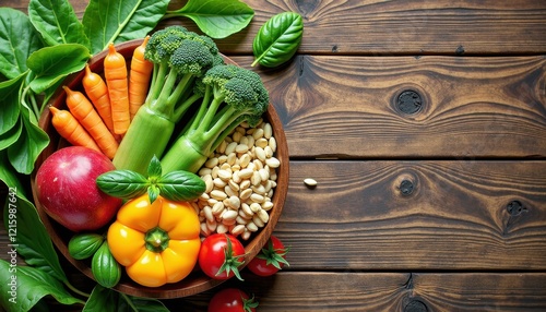 Vibrant Vetable Display on Rustic Wooden Table photo