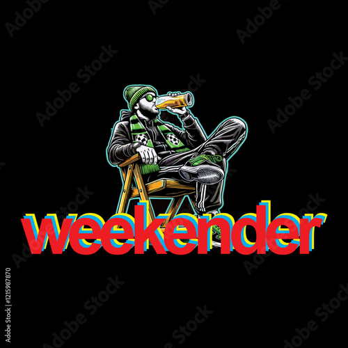 illustration vector graphic of Football fans ultras hooligan with football  scarf chill on chair design for logo, t-shirt, etc
