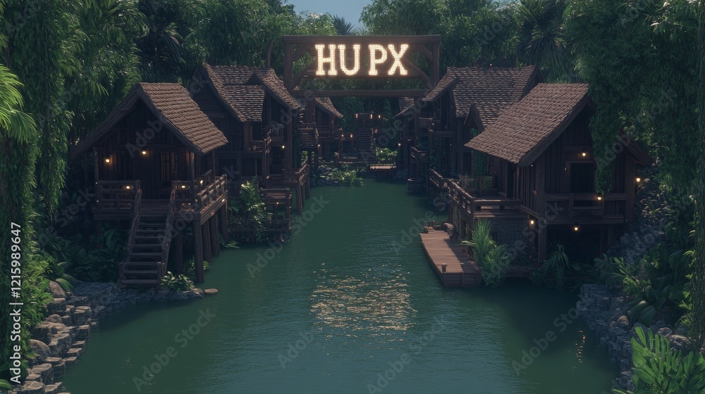 Obraz premium Tropical Riverfront Wooden Houses Resort HUPX