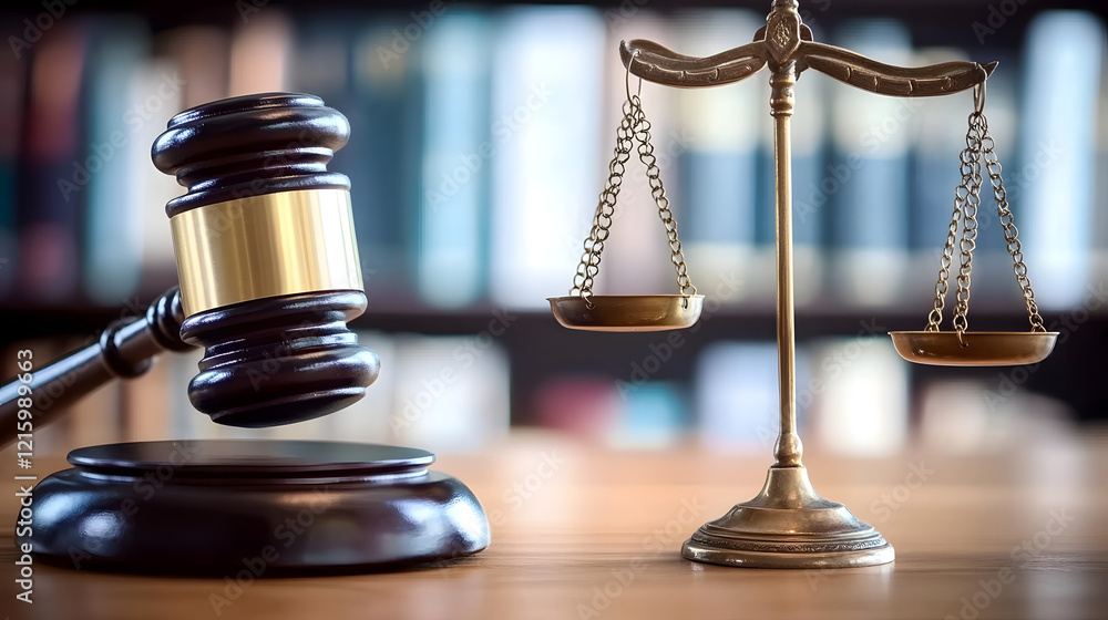 Close-up of a gavel, scales of justice, and law books on a wooden desk, symbolizing legal authority, justice, and the rule of law in a courtroom or legal office.
Close-up of a gavel, scales of justice, and law books on a wooden desk, symbolizing legal authority, justice, and the rule of law in a courtroom or legal office.