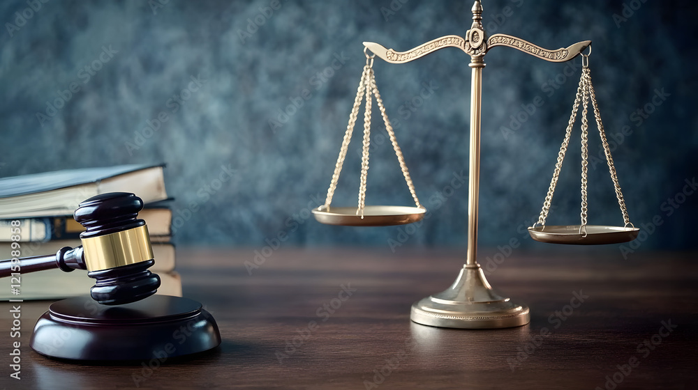 Close-up of a gavel, scales of justice, and law books on a wooden desk, symbolizing legal authority, justice, and the rule of law in a courtroom or legal office.
Close-up of a gavel, scales of justice, and law books on a wooden desk, symbolizing legal authority, justice, and the rule of law in a courtroom or legal office.