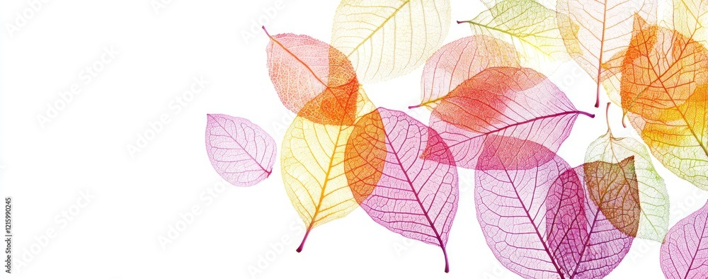 Obraz premium Colorful Translucent Leaves Delicate Fall Design White Background