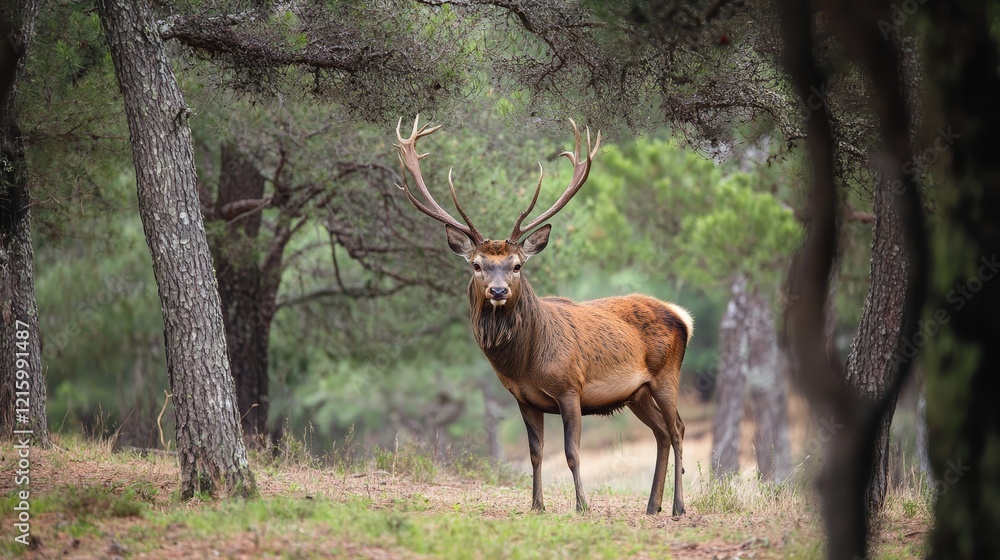 A grandiose deer in a peaceful forest A grandiose deer in a peaceful forest