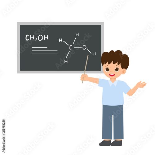 Science Class Teacher Explaining Chemistry on Chalkboard