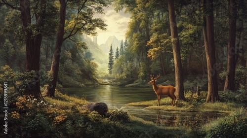 A grandiose deer in a peaceful forest  photo