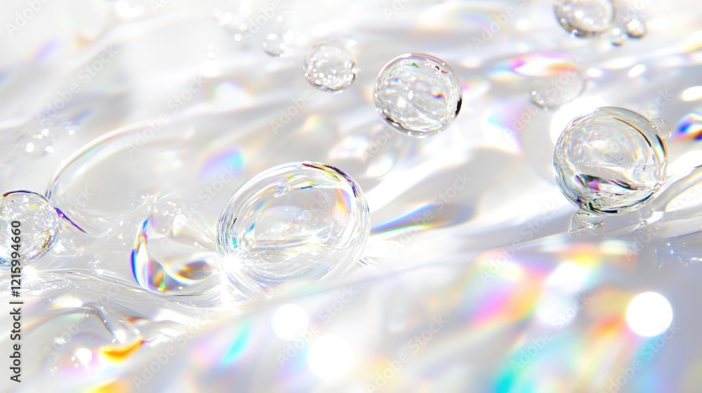 Fototapeta premium Crystal Clear Water Droplets Iridescent Reflections Serene Surface