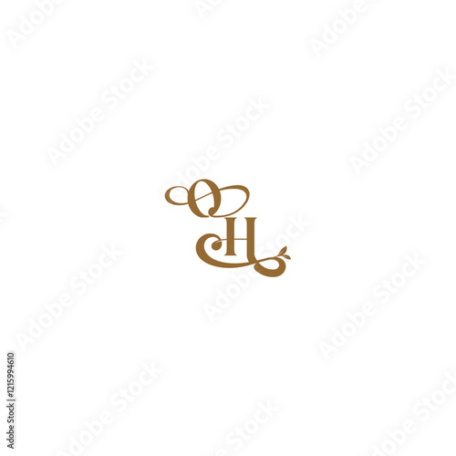 monogram wedding concept initial leaf line OH modern organic logo letter