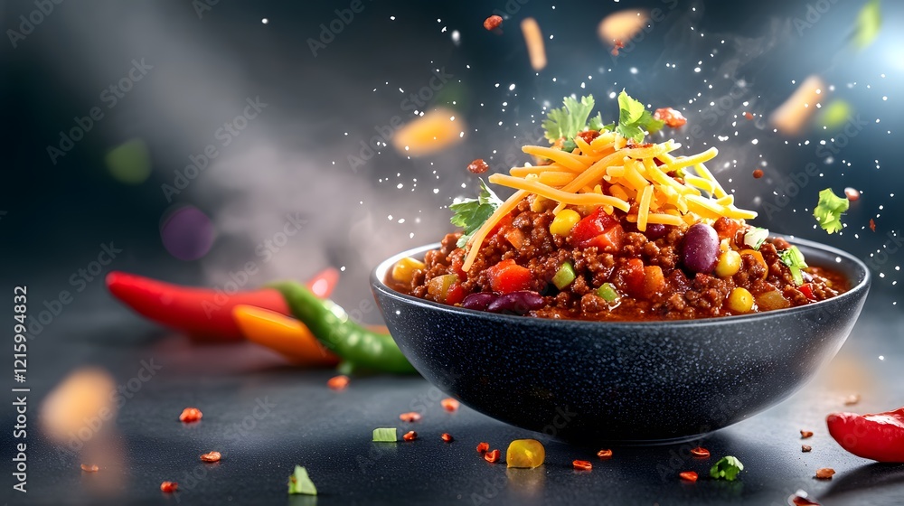 Ethereal chili con carne delight culinary studio food photography dark atmosphere close-up flavorful experience Ethereal chili con carne delight culinary studio food photography dark atmosphere close-up flavorful experience