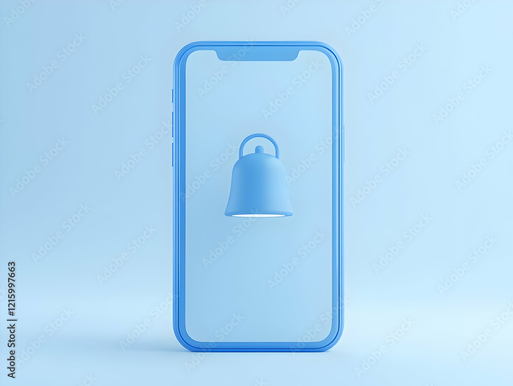 Blue Smartphone Notification Bell 3D Illustration Blue Smartphone Notification Bell 3D Illustration