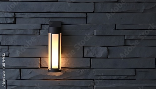 Elegant Outdoor Light Adorning a Modern Stone Wall photo