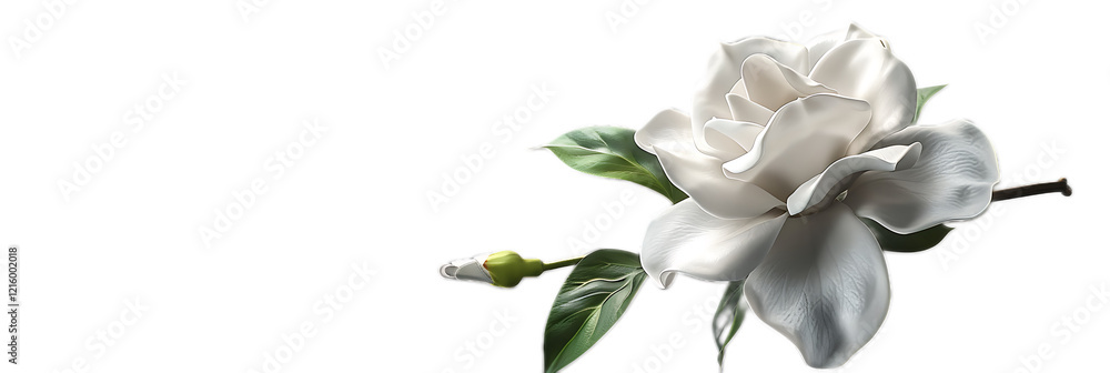 Naklejka premium A striking white gardenia flower against a transparent background.