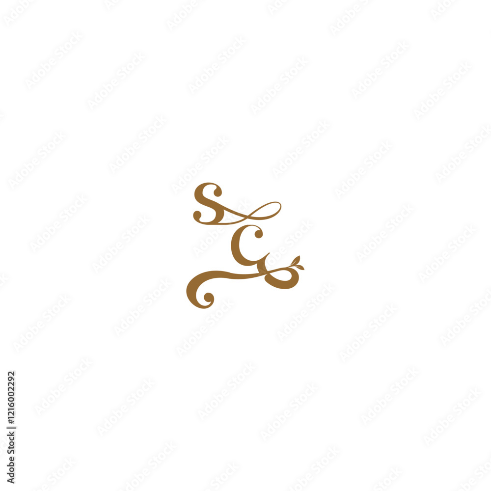monogram wedding concept initial leaf line SC modern organic logo letter monogram wedding concept initial leaf line SC modern organic logo letter