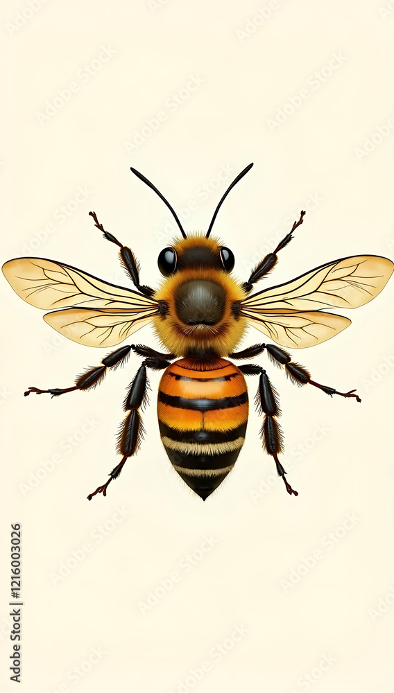 Fototapeta premium A highly detailed diagram of a honeybee, showcasing its anatomy with labeled parts, including the wings, stinger, and compound eyes, against a clean, neutral background for educational use.