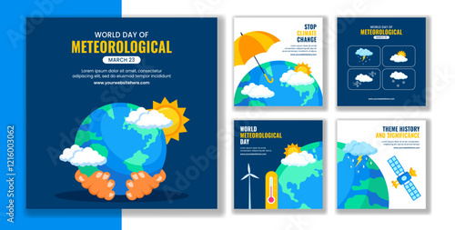 Flat Cartoon Illustration Template for World Meteorological Day Social Posts