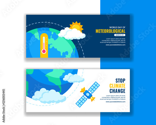 Creative Horizontal Banner Template for World Meteorological Day in Flat Style