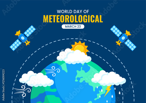 World Meteorological Day Flat Illustration Template for Social Media Content Background