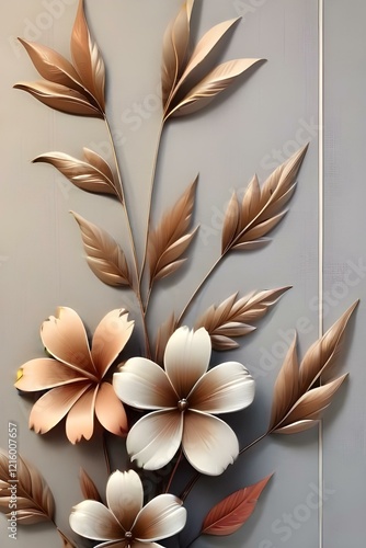 seamless 3D metallic flowers on a textured background