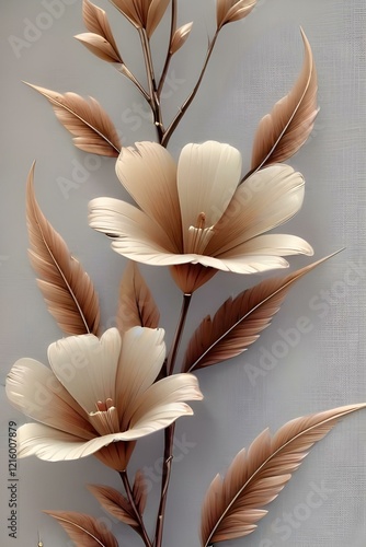 seamless 3D metallic flowers on a textured background