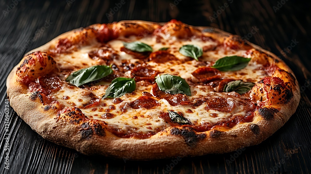 Delicious sun-dried tomato pizza on wooden table. Restaurant menu, food blog Delicious sun-dried tomato pizza on wooden table. Restaurant menu, food blog