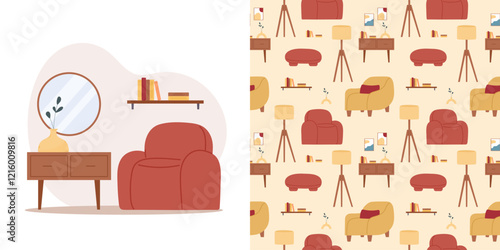 Furniture and interior decor elements illustration