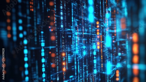 Wallpaper Mural Digital Data Stream Blue Orange Glowing Matrix Abstract Background Torontodigital.ca