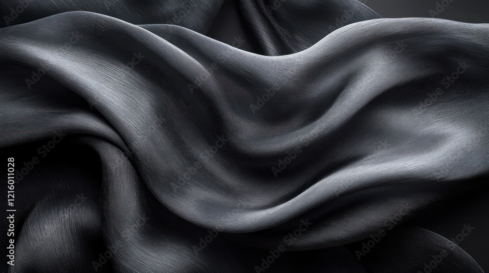 Fototapeta premium Elegant flowing black silk fabric with soft texture waves