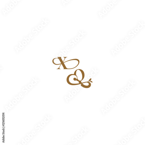 XQ letter initial leaf line modern organic logo monogram wedding concept