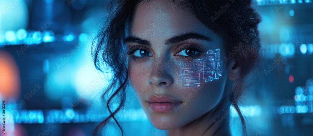 Futuristic Woman with Digital Interface on her Face Futuristic Woman with Digital Interface on her Face