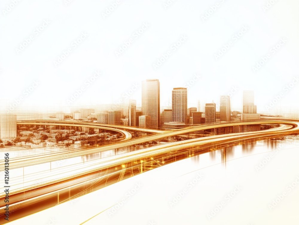 Fototapeta premium Urban skyline sunrise city viewpoint photography bright environment golden hour concept