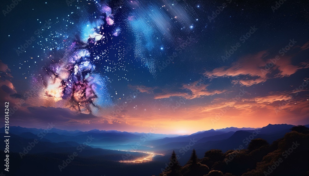 Naklejka premium 星空と天の川の絶景