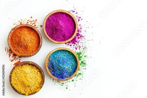 Vibrant Holi Celebrations India Colorful Powder Isolated Setting Top View Festival of Colors photo