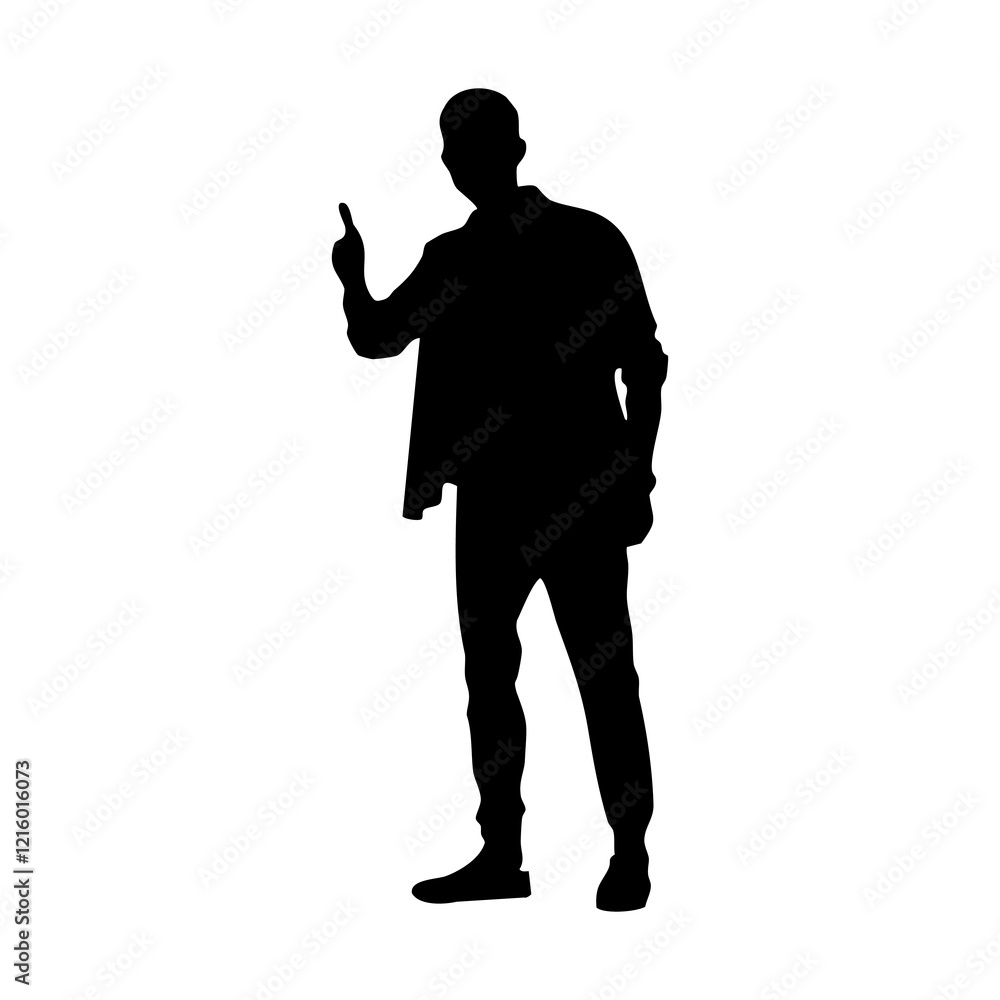 Silhouette of a man with fingers forming a number.
Silhouette of a man with fingers forming a number.