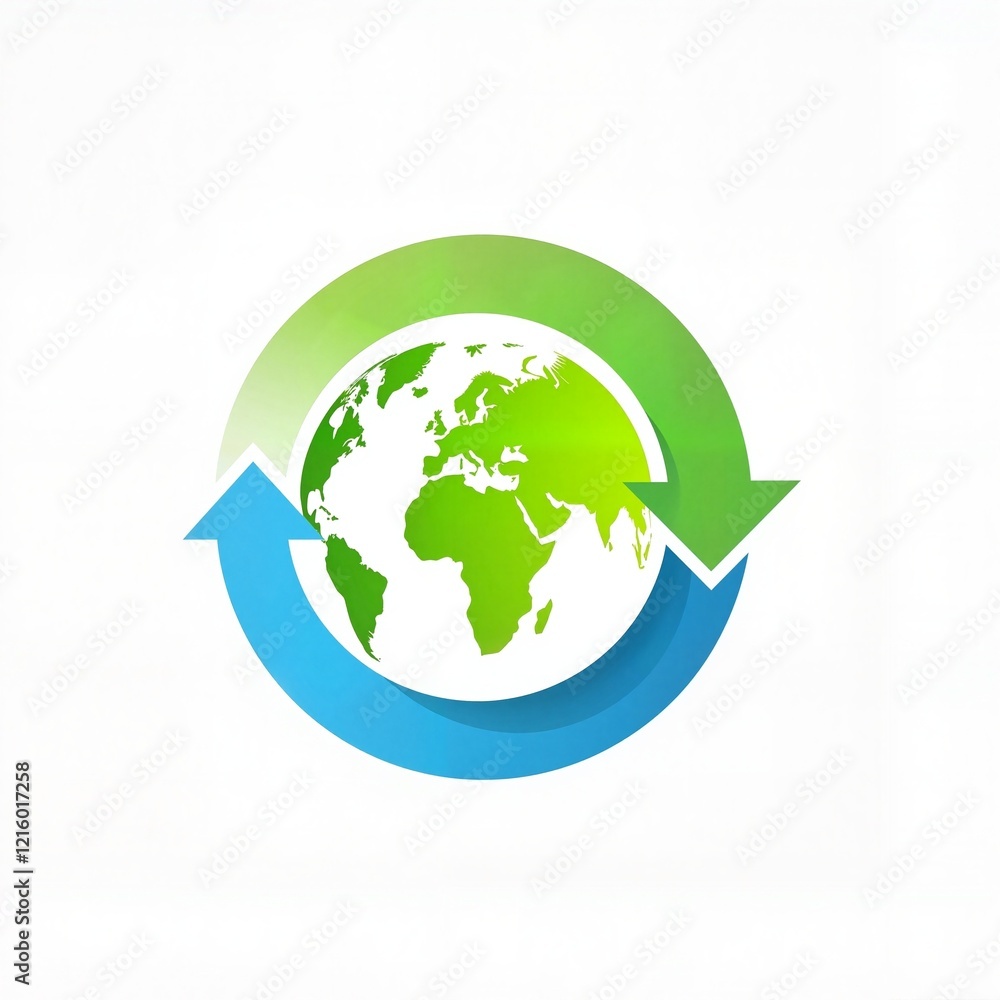 Green Globe with Recycling Symbol Arrows Representing Environmental Sustainability and Nature Care Green Globe with Recycling Symbol Arrows Representing Environmental Sustainability and Nature Care